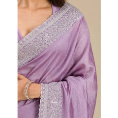 Mayawye Women's Silk Embroidred Saree With Unstitched Blouse 5.5Mtr (Purple)