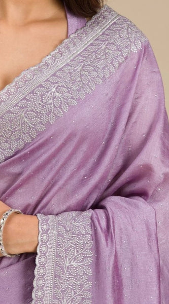 Mayawye Women's Silk Embroidred Saree With Unstitched Blouse 5.5Mtr (Purple)
