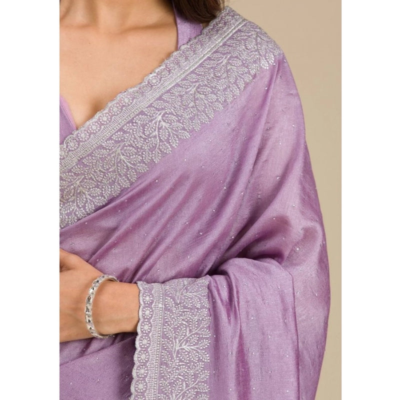Mayawye Women's Silk Embroidred Saree With Unstitched Blouse 5.5Mtr (Purple)