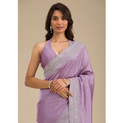 Mayawye Women's Silk Embroidred Saree With Unstitched Blouse 5.5Mtr (Purple)