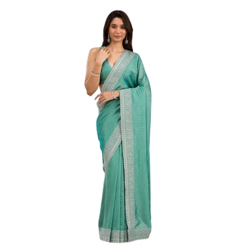 Mayawye Women's Silk Embroidred Saree With Unstitched Blouse 5.5Mtr (Light Green)