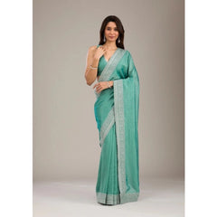 Mayawye Women's Silk Embroidred Saree With Unstitched Blouse 5.5Mtr (Light Green)