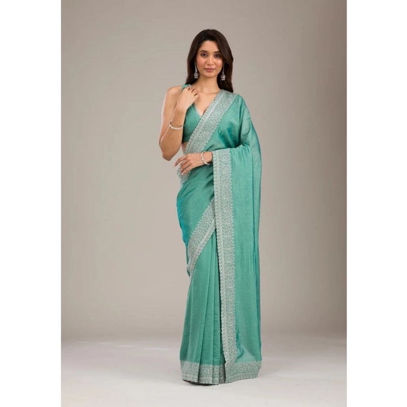 Mayawye Women's Silk Embroidred Saree With Unstitched Blouse 5.5Mtr (Light Green)