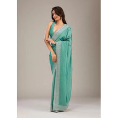 Mayawye Women's Silk Embroidred Saree With Unstitched Blouse 5.5Mtr (Light Green)