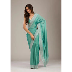 Mayawye Women's Silk Embroidred Saree With Unstitched Blouse 5.5Mtr (Light Green)