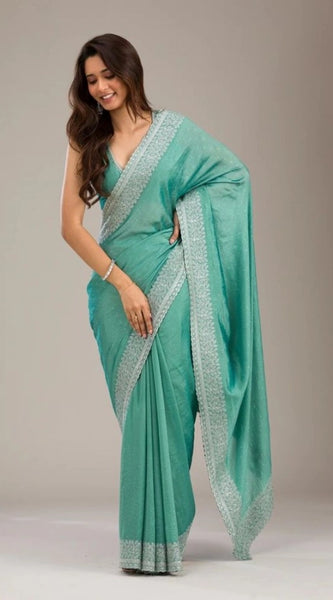 Mayawye Women's Silk Embroidred Saree With Unstitched Blouse 5.5Mtr (Light Green)
