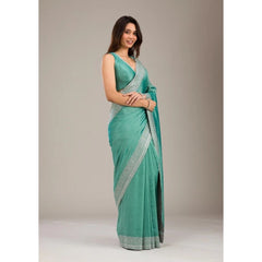 Mayawye Women's Silk Embroidred Saree With Unstitched Blouse 5.5Mtr (Light Green)