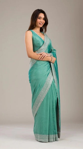 Mayawye Women's Silk Embroidred Saree With Unstitched Blouse 5.5Mtr (Light Green)