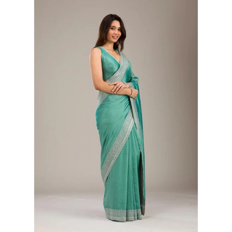 Mayawye Women's Silk Embroidred Saree With Unstitched Blouse 5.5Mtr (Light Green)