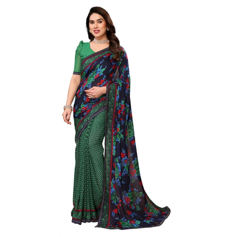 Mayawye Women's Georgette Printed Saree With Unstitched Blouse 5.5Mtr (Green)