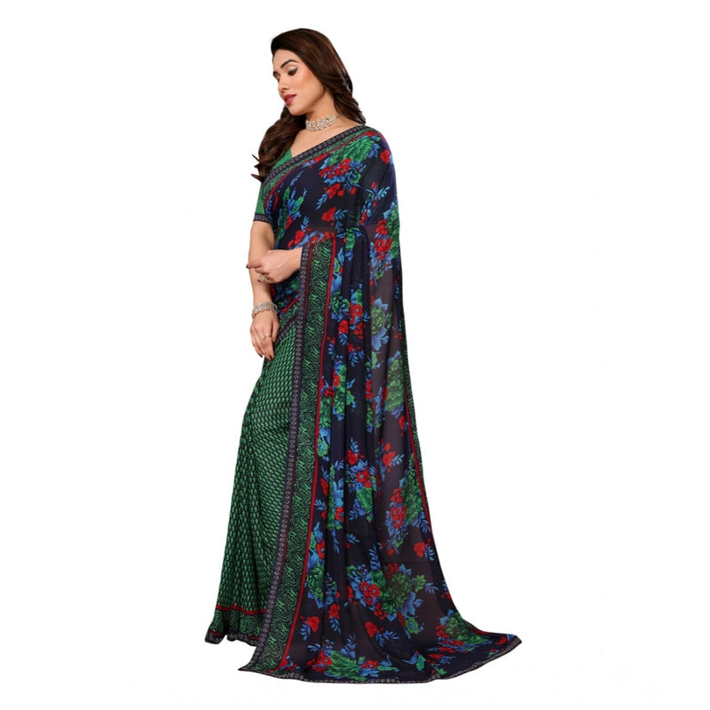 Mayawye Women's Georgette Printed Saree With Unstitched Blouse 5.5Mtr (Green)