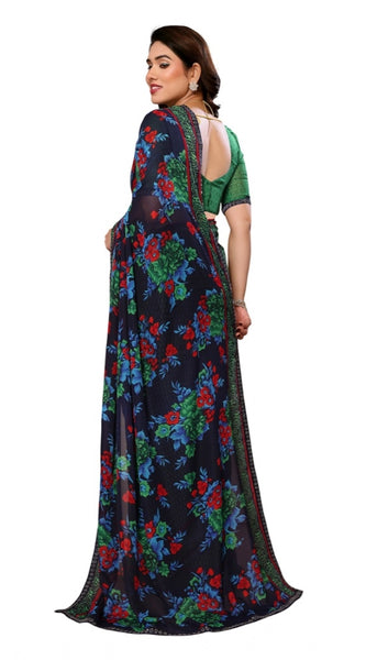 Mayawye Women's Georgette Printed Saree With Unstitched Blouse 5.5Mtr (Green)