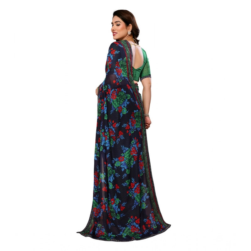 Mayawye Women's Georgette Printed Saree With Unstitched Blouse 5.5Mtr (Green)