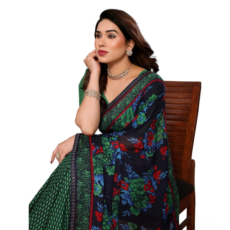 Mayawye Women's Georgette Printed Saree With Unstitched Blouse 5.5Mtr (Green)