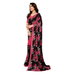 Mayawye Women's Georgette Printed Saree With Unstitched Blouse 5.5Mtr (Pink)