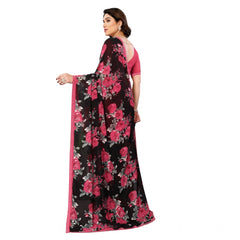 Mayawye Women's Georgette Printed Saree With Unstitched Blouse 5.5Mtr (Pink)