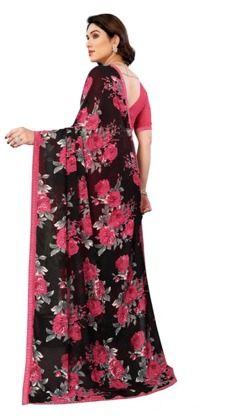 Mayawye Women's Georgette Printed Saree With Unstitched Blouse 5.5Mtr (Pink)