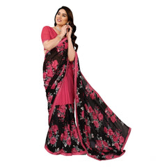 Mayawye Women's Georgette Printed Saree With Unstitched Blouse 5.5Mtr (Pink)