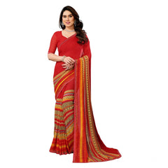 Mayawye Women's Georgette Printed Saree With Unstitched Blouse 5.5Mtr (Red)