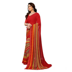 Mayawye Women's Georgette Printed Saree With Unstitched Blouse 5.5Mtr (Red)