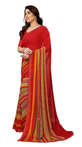 Mayawye Women's Georgette Printed Saree With Unstitched Blouse 5.5Mtr (Red)
