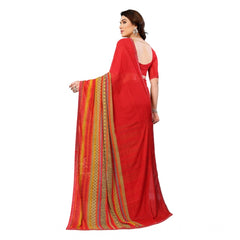 Mayawye Women's Georgette Printed Saree With Unstitched Blouse 5.5Mtr (Red)