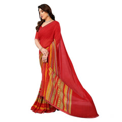 Mayawye Women's Georgette Printed Saree With Unstitched Blouse 5.5Mtr (Red)