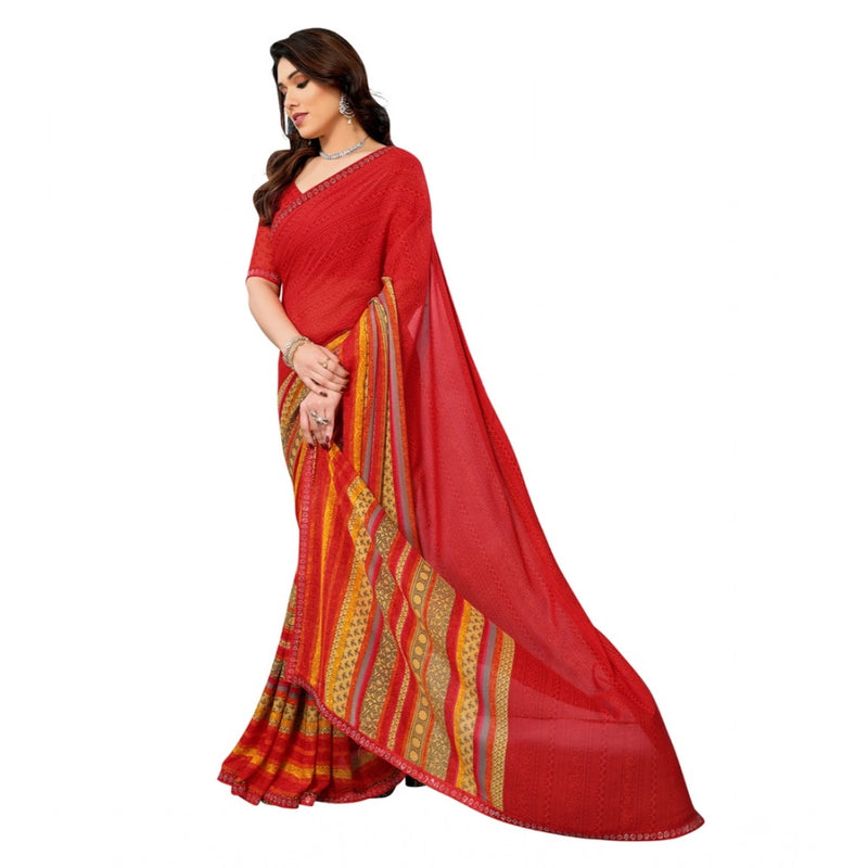 Mayawye Women's Georgette Printed Saree With Unstitched Blouse 5.5Mtr (Red)