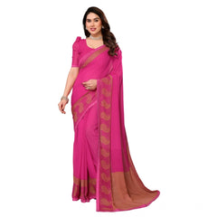 Mayawye Women's Georgette Printed Saree With Unstitched Blouse 5.5Mtr (Pink)