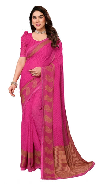 Mayawye Women's Georgette Printed Saree With Unstitched Blouse 5.5Mtr (Pink)