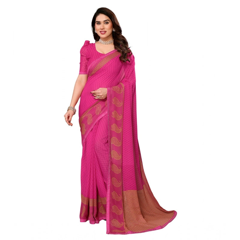 Mayawye Women's Georgette Printed Saree With Unstitched Blouse 5.5Mtr (Pink)