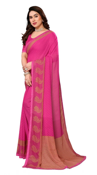 Mayawye Women's Georgette Printed Saree With Unstitched Blouse 5.5Mtr (Pink)