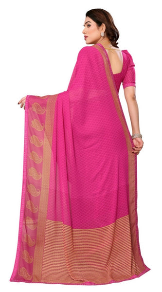 Mayawye Women's Georgette Printed Saree With Unstitched Blouse 5.5Mtr (Pink)