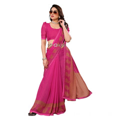 Mayawye Women's Georgette Printed Saree With Unstitched Blouse 5.5Mtr (Pink)