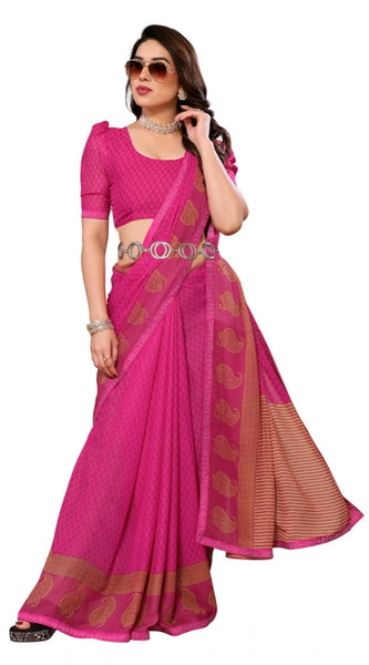 Mayawye Women's Georgette Printed Saree With Unstitched Blouse 5.5Mtr (Pink)