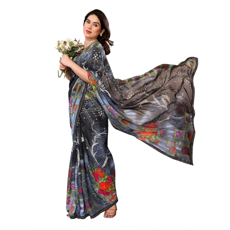 Mayawye Women's Georgette Printed Saree With Unstitched Blouse 5.5Mtr (Black)