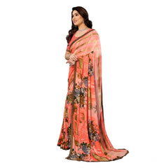 Mayawye Women's Georgette Printed Saree With Unstitched Blouse 5.5Mtr (Orange)
