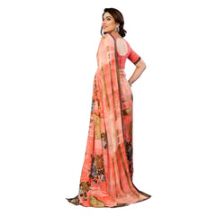 Mayawye Women's Georgette Printed Saree With Unstitched Blouse 5.5Mtr (Orange)