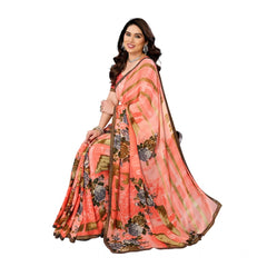 Mayawye Women's Georgette Printed Saree With Unstitched Blouse 5.5Mtr (Orange)