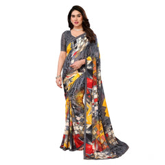 Mayawye Women's Georgette Printed Saree With Unstitched Blouse 5.5Mtr (Multicolor)