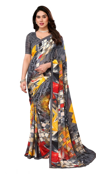 Mayawye Women's Georgette Printed Saree With Unstitched Blouse 5.5Mtr (Multicolor)