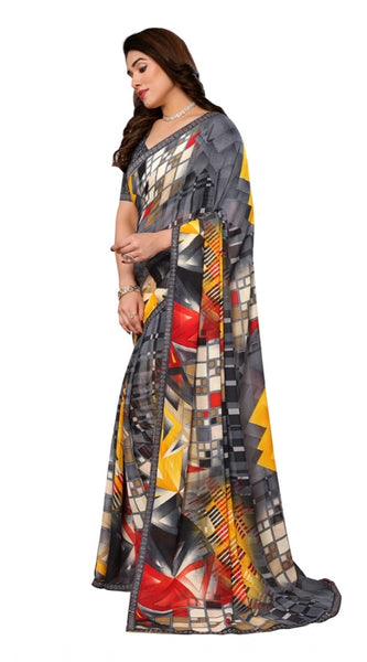 Mayawye Women's Georgette Printed Saree With Unstitched Blouse 5.5Mtr (Multicolor)