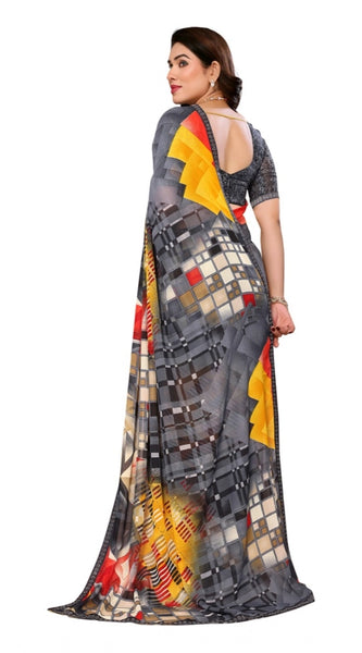 Mayawye Women's Georgette Printed Saree With Unstitched Blouse 5.5Mtr (Multicolor)