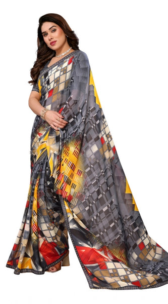 Mayawye Women's Georgette Printed Saree With Unstitched Blouse 5.5Mtr (Multicolor)