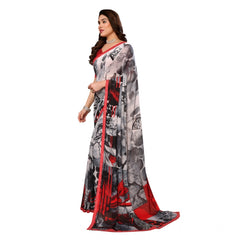 Mayawye Women's Georgette Printed Saree With Unstitched Blouse 5.5Mtr (Red)
