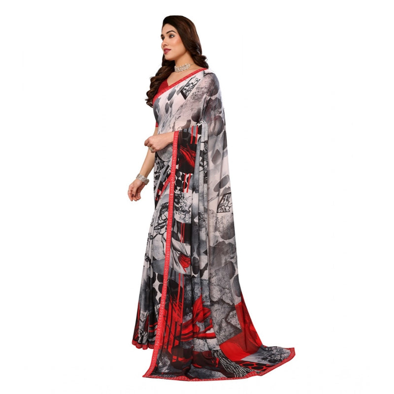 Mayawye Women's Georgette Printed Saree With Unstitched Blouse 5.5Mtr (Red)