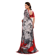 Mayawye Women's Georgette Printed Saree With Unstitched Blouse 5.5Mtr (Red)