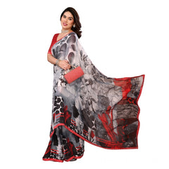 Mayawye Women's Georgette Printed Saree With Unstitched Blouse 5.5Mtr (Red)