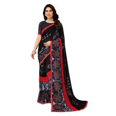 Mayawye Women's Georgette Printed Saree With Unstitched Blouse 5.5Mtr (Black)