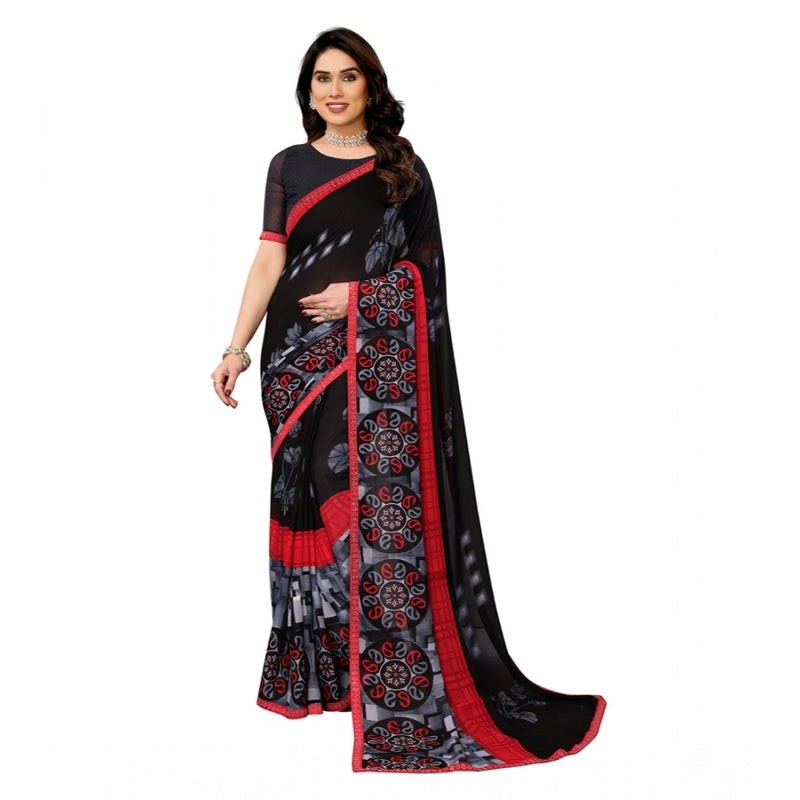 Mayawye Women's Georgette Printed Saree With Unstitched Blouse 5.5Mtr (Black)